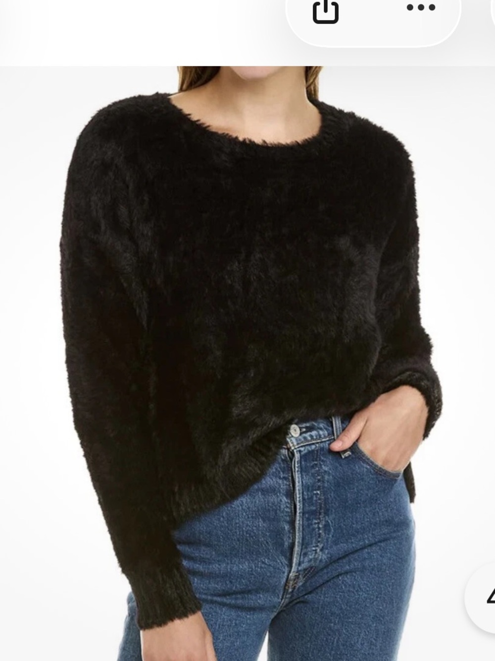 Bella Dahl Black Fuzzy Slouchy Crewneck Sweater Soft Teddy Fall Winter Classy Sm